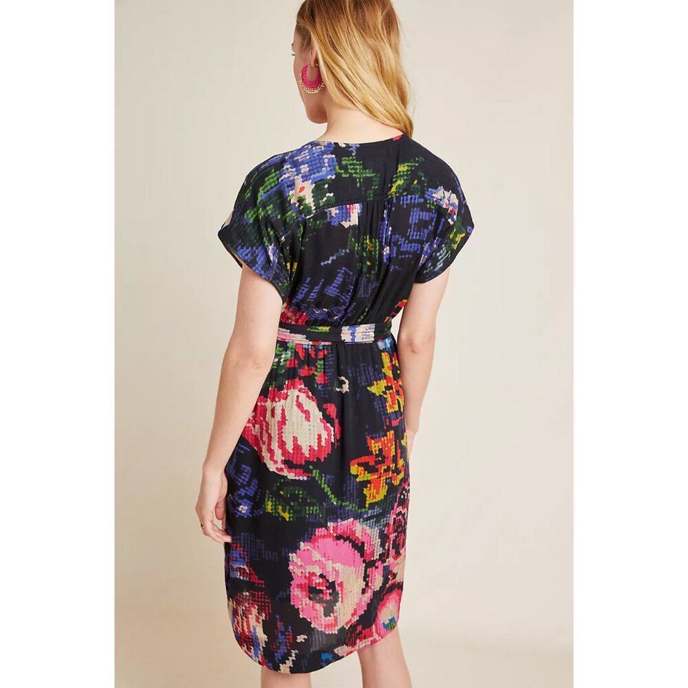 Anthropologie Astrid Needlepoint Floral Surplice Tie Waist Mini Dress - Picture 5 of 16